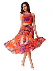 Bohemian Women Printed Sleeveless Beach Chiffon Dress