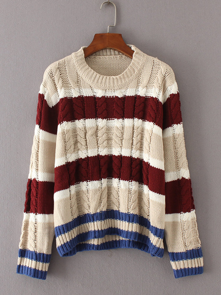 contrast color winter sweater for women