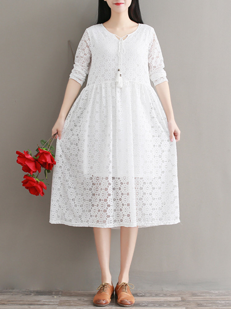 white lace dress with sleeves