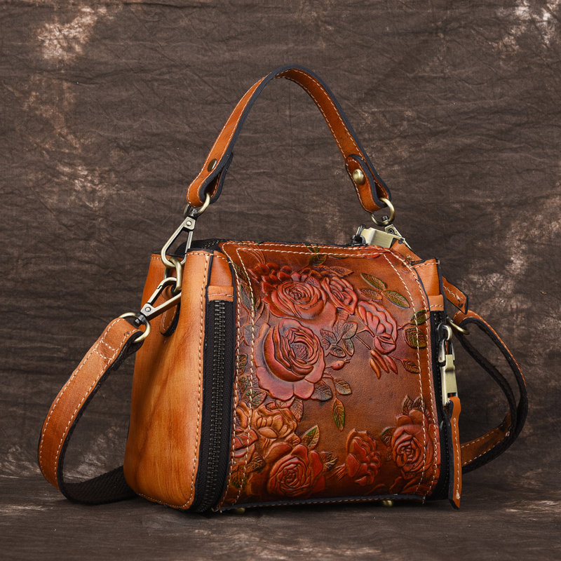 Buy Travel Makeup Bag, Brenice Embossed Flower Handbags Vintage Large  Capacity Leather Bohemian Shoulder Bag Red Online at desertcartINDIA