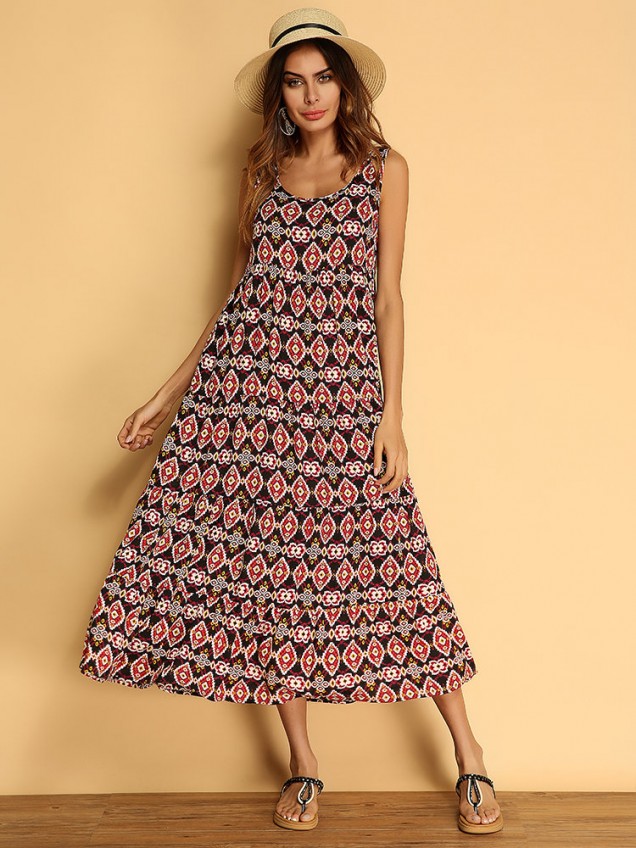 Boho Women Printed Sleeveless Summer Maxi Dresses